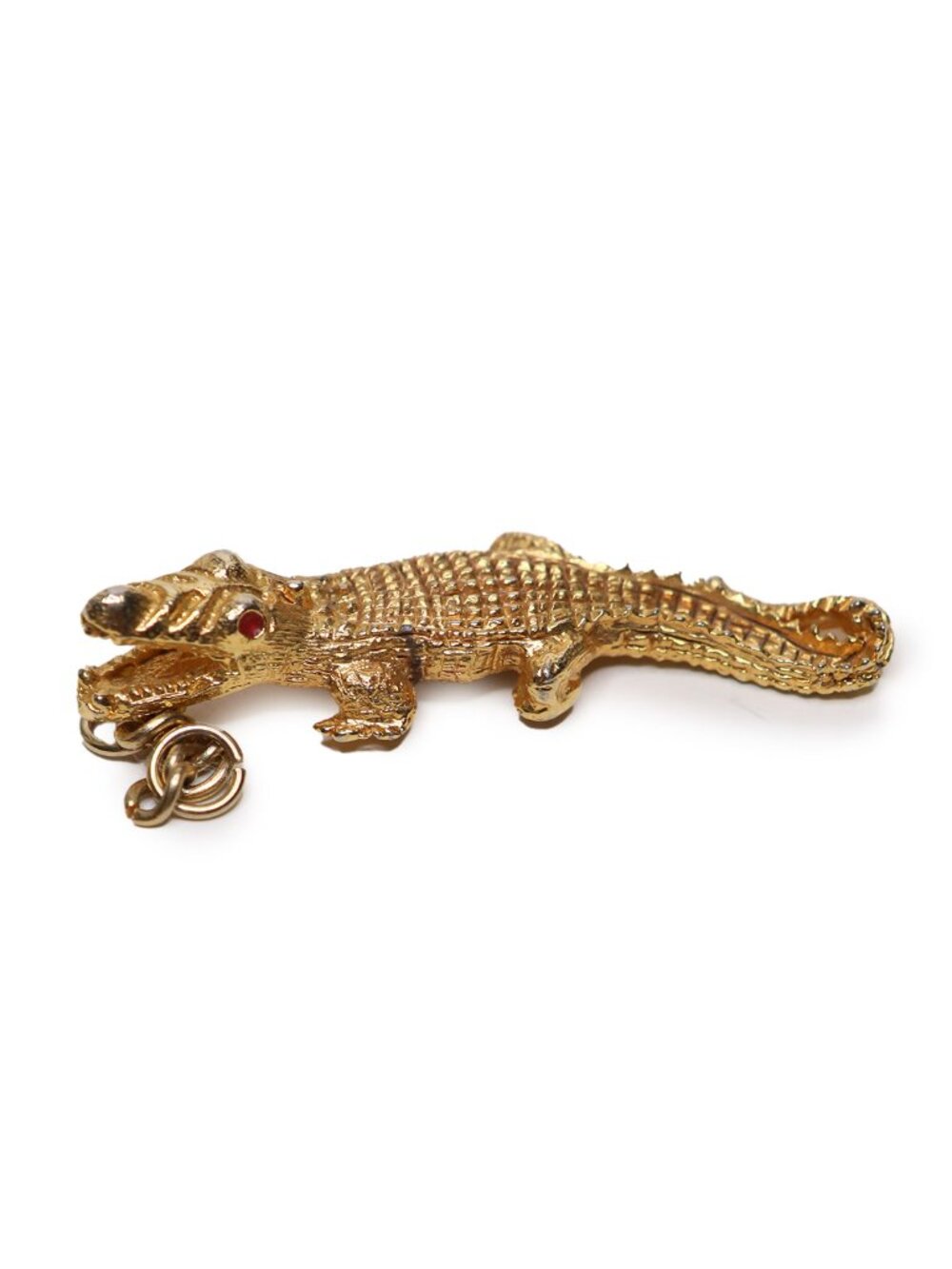 Vintage Gold Tone Alligator Crocodile Pendant Charm Red Rhinestone Eyes Thailand - Picture 2 of 6